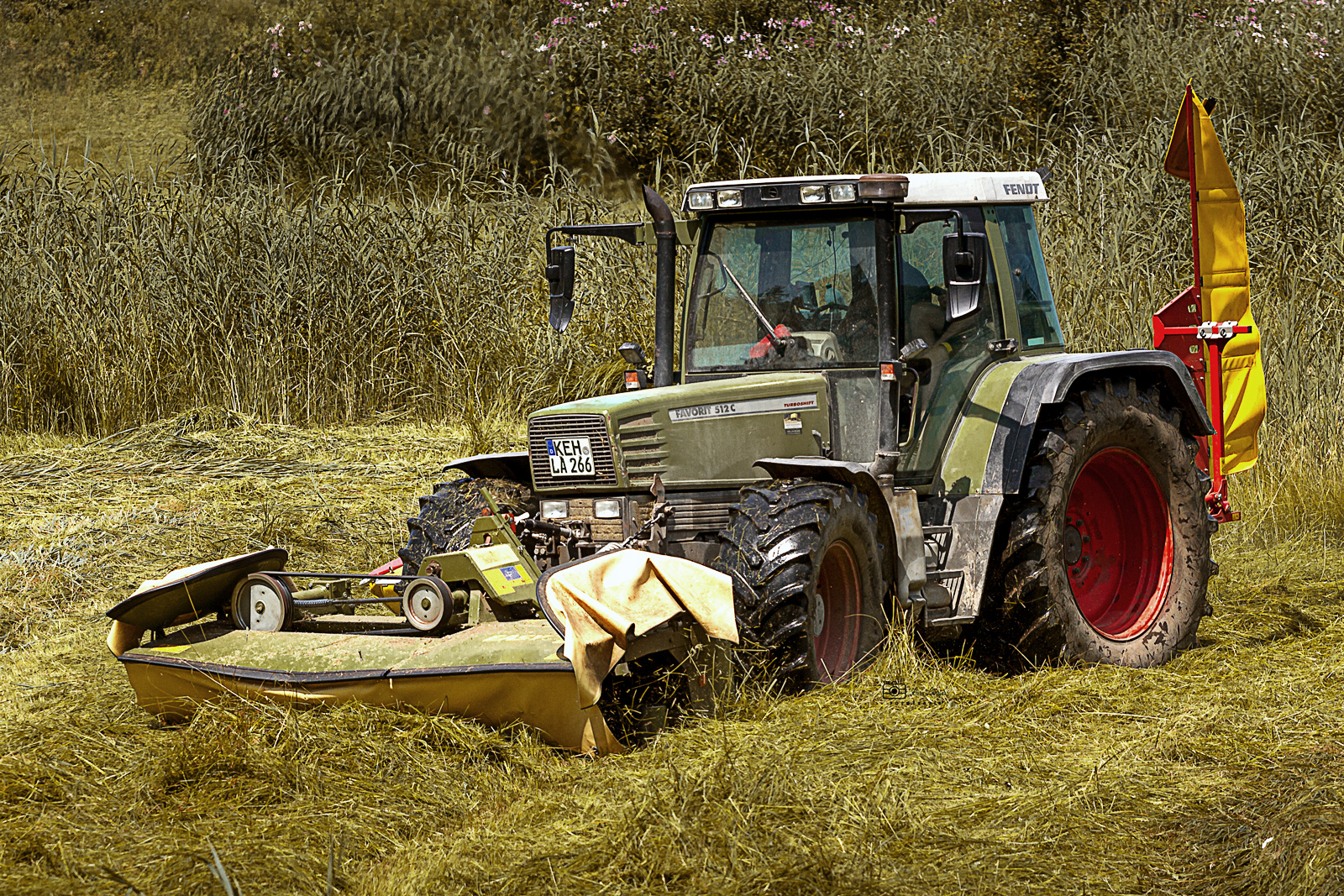 Landwirtschaftliche Grünlandarbeit beim Mähen